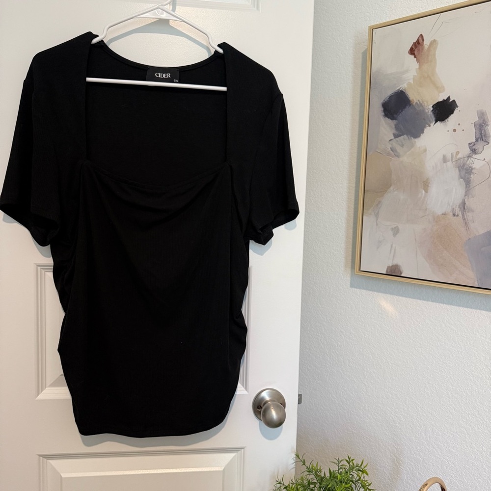 Cider Square Neck Black Women's Top Size 3X